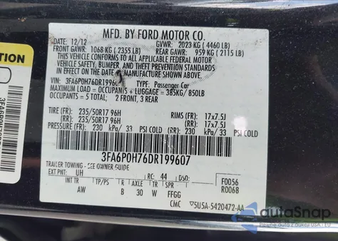 2013 Ford Fusion Se из США, поврежденный, VIN 3FA6P0H76DR199607